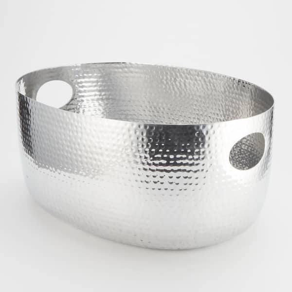 TUB 4.06 gal. SILVER METALLIC ALUMINUM BEVERAGE TUB with HAMMERED FINISH