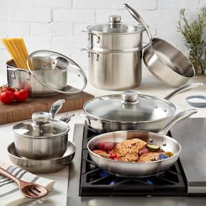 12-Piece Silver Ready Cook Stainless Steel Cookware Set