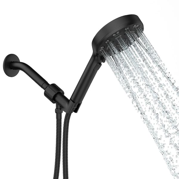 LORDEAR 8-Spray Patterns with 1.8 GPM 4.7 in. Wall Mount Handheld Shower Head in Matte Black