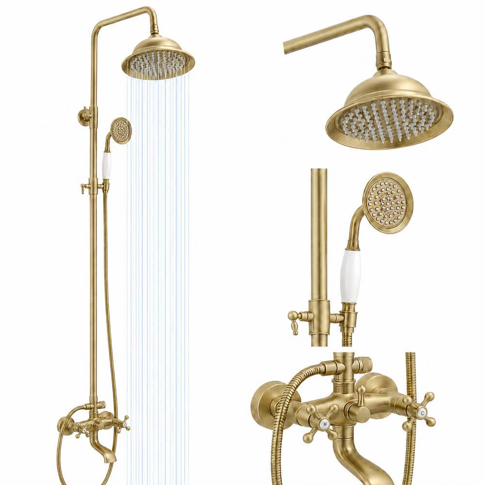 3-Spray Bathroom Outdoor Wall Bar Shower Kit with Tub Faucet and Double Cross Handle in Brushed Gold (Valve Included) price history on PriceWatchPro