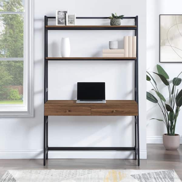 OSP Home Furnishings Lancaster 72 in. Ladder Bookcase Wood Desk with Hutch in Majestic Walnut Finish