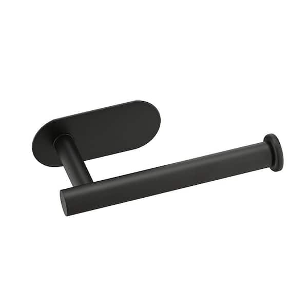 Stainless Steel Wall-Mount Single Post Toilet Paper Holder Self Adhesive for Bathroom and Kitchen in Matte Black