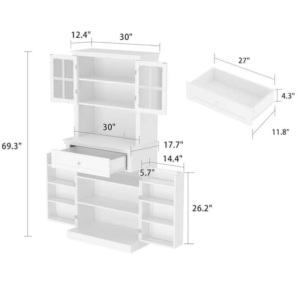 Homfa Kitchen Food Pantry Cabinet, 63.5'' Tall Storage Cabinet with Frosted  Glass Doors and Adjustable Shelves, White