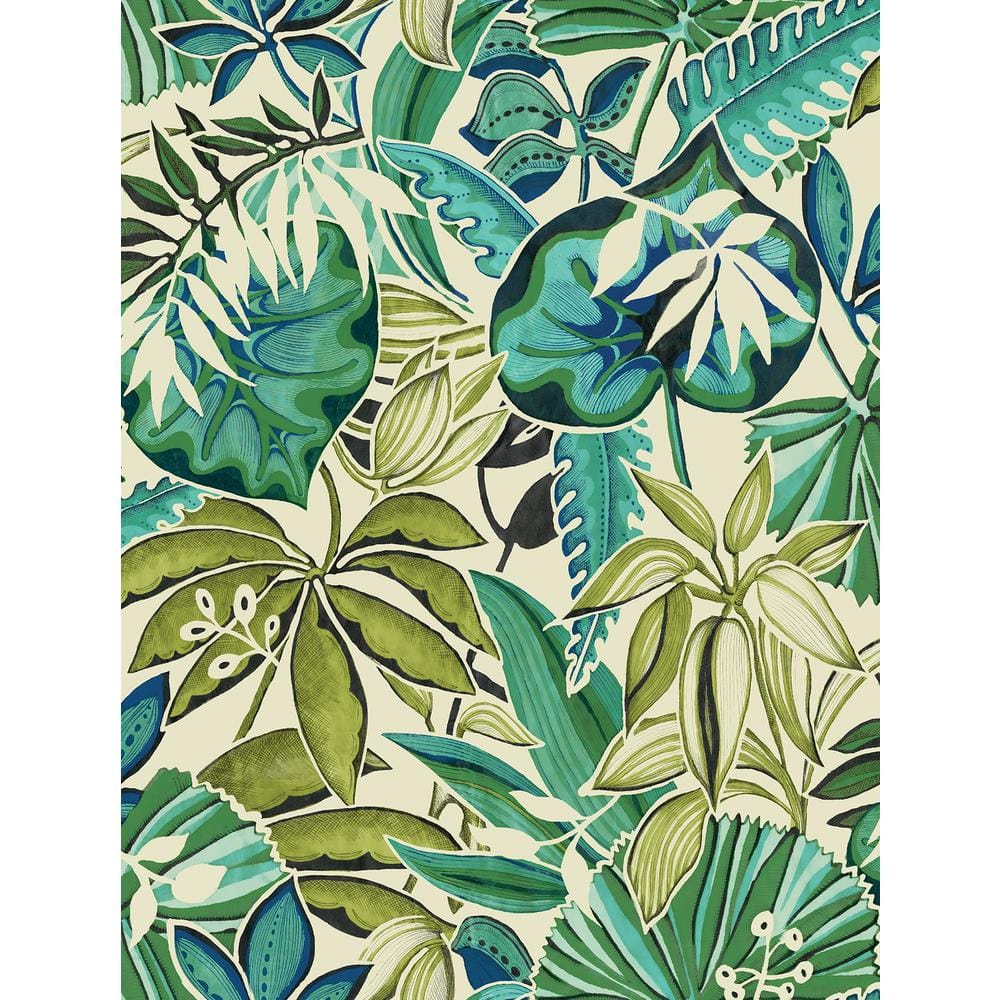 Blue Turquoise Feuilles Peel and Stick Wallpaper Sample