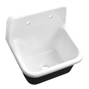 Wall Mount Cast Iron 22 in. 2-Hole Single Bowl Kitchen Sink in White