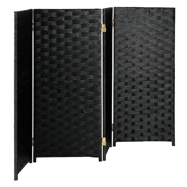 Oriental Furniture 3 ft. Short Woven Fiber Folding Screen - 4 Panel - Black  SS3FIBER-BLK-4P - The Home Depot