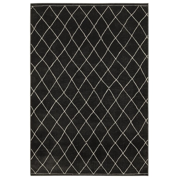 Rayder Black/Ivory 10 ft. x 13 ft.Geometric Diamond Lattice Polypropylene/Polyester Indoor Area Rug