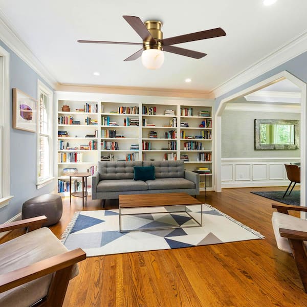 52 in. Indoor Gold Flush Mount Ceiling Fan with Dimmable LED Light and Remote Control