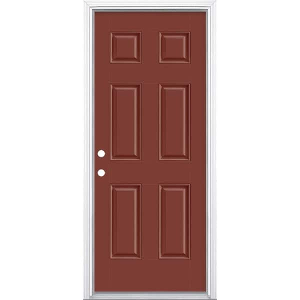 Masonite 32 in. x 80 in. 6-Panel Red Bluff Right-Hand Inswing Painted Smooth Fiberglass Prehung Front Door with Brickmold