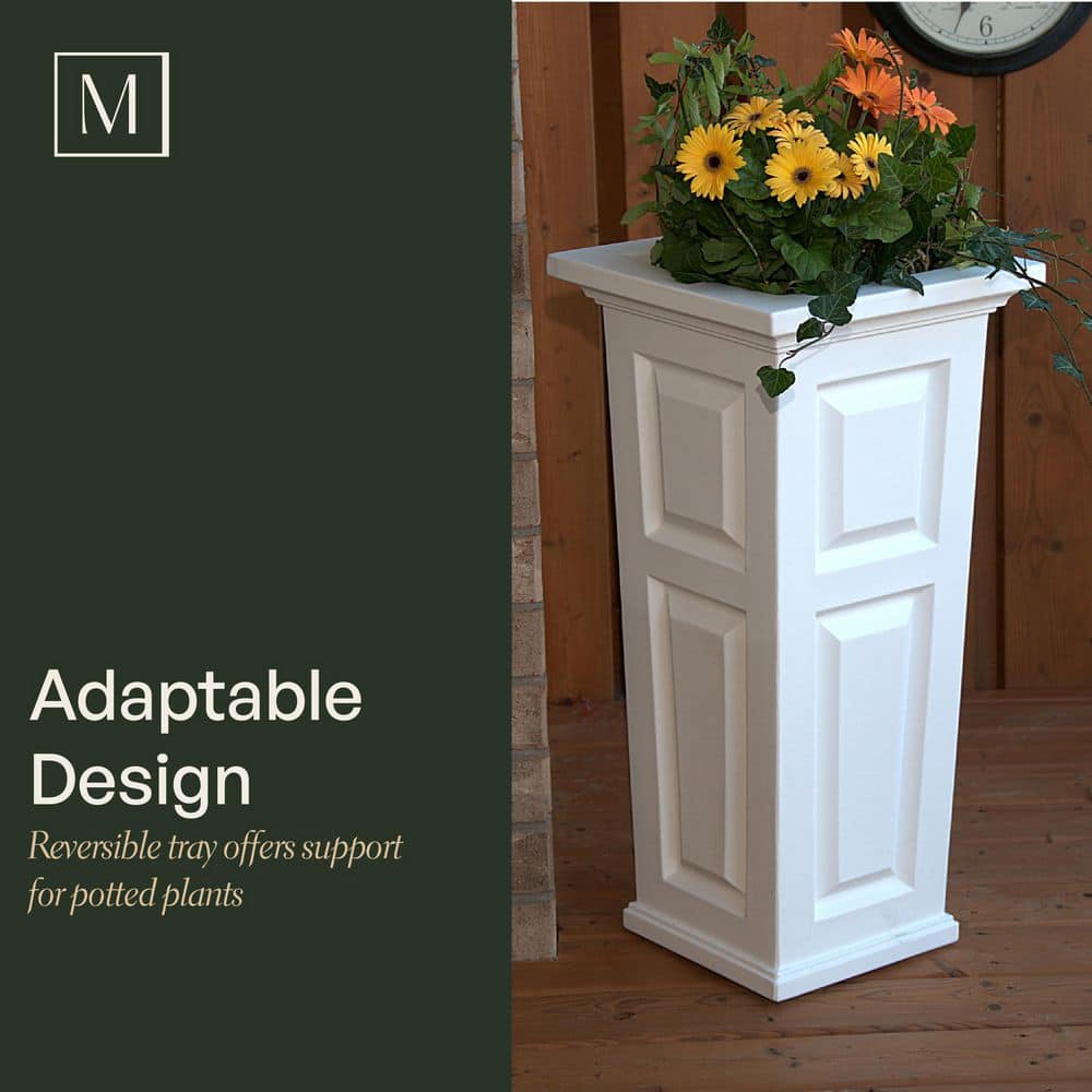 White Tall Resin Outdoor Planter with Self-Watering System