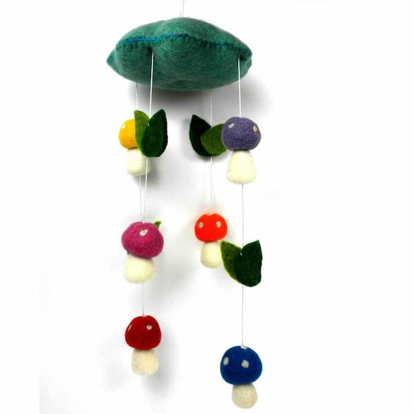 Global Crafts Mushroom Baby Nursery Felt Mobile