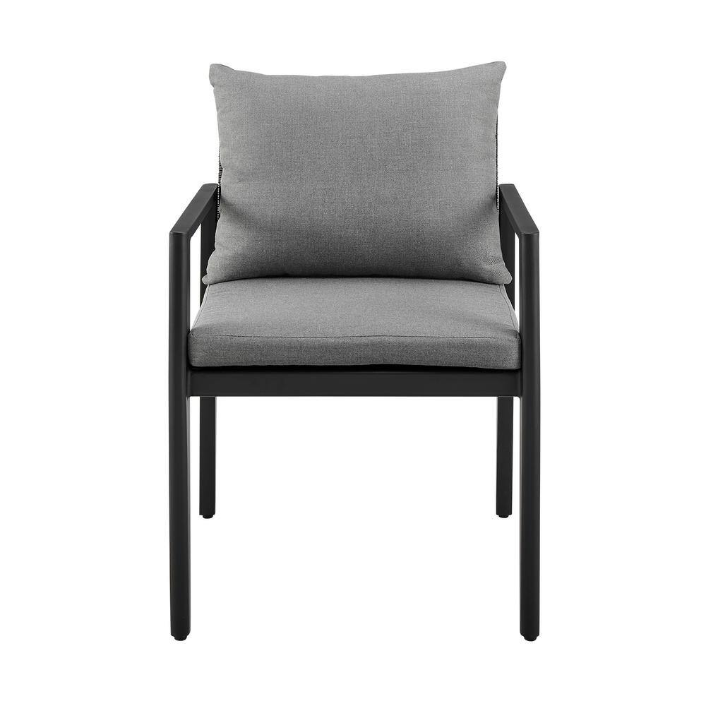 Grand Black Aluminum Outdoor Dining Chairs with Dark Gray Cushions - Set of 2