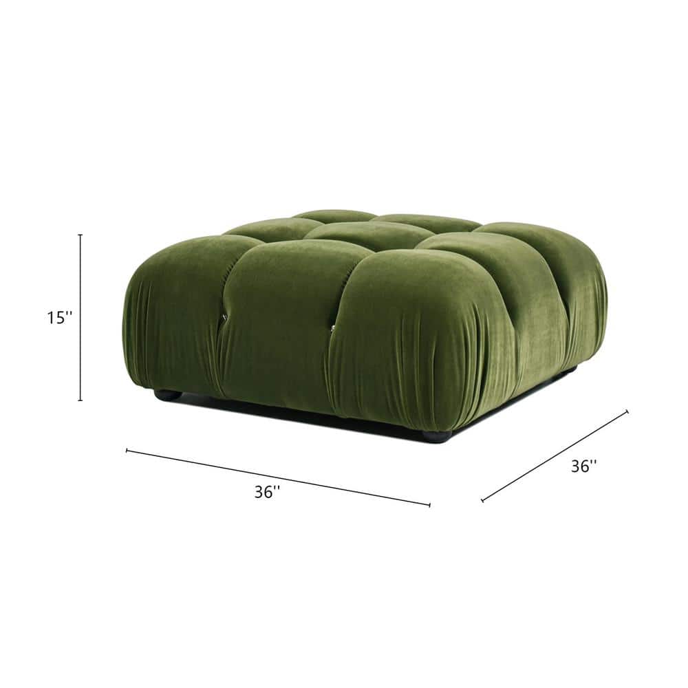 Olive Green Velvet Tufted Square Ottoman