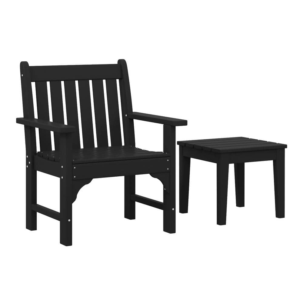 Laguna Outdoor Patio HDPE All Weather Fade Resistant Black 2-Piece Garden Arm Chair with Side Table Lounge Set price history on PriceWatchPro