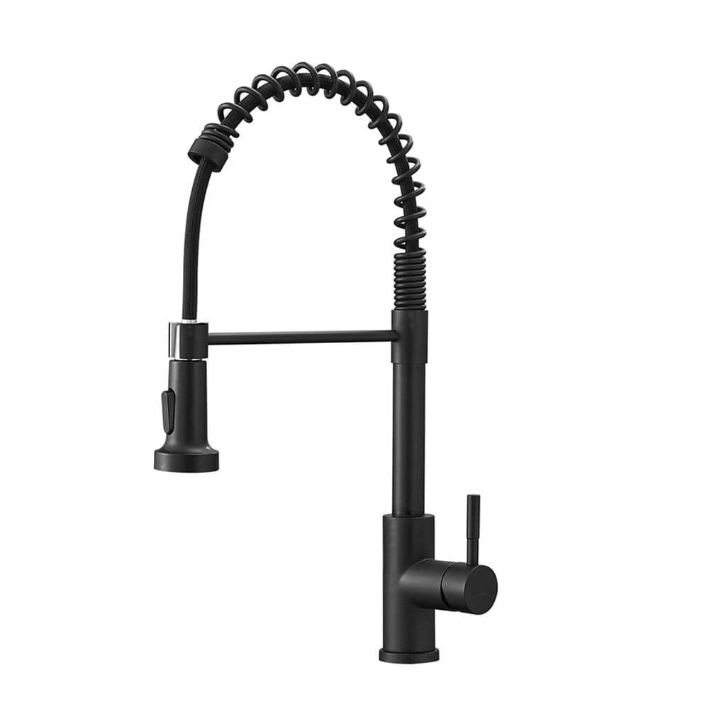 Single Handle Pull Down Sprayer Kitchen Faucet with Advanced Spray Single Hole Spring Kitchen Sink Taps in Matte Black -  AIMADI, KI-0137-MB