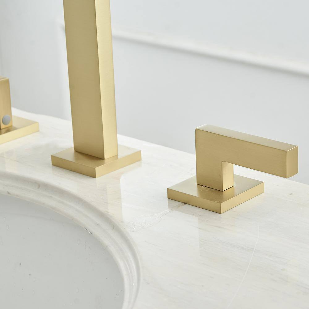 Brushed Gold Modern Widespread Bathroom Faucet with Lever Handles