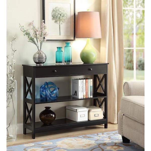 Convenience Concepts Oxford 40 in. Black Standard Rectangle Wood Console Table with 1-Drawer