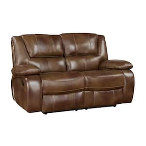 Dimitri 64 in. W Brown Leather Manual Double Reclining Loveseat