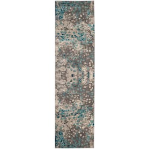 Monaco Gray/Light Blue 2 ft. x 12 ft. Geometric Runner Rug