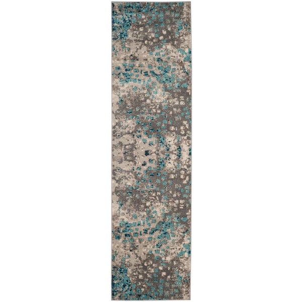 SAFAVIEH Monaco Gray/Light Blue 2 ft. x 6 ft. Geometric Runner Rug