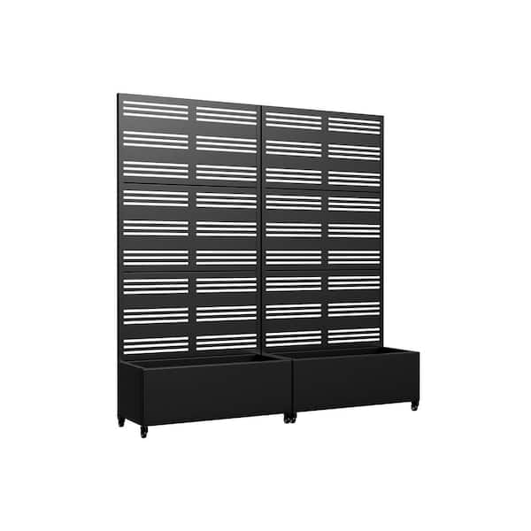 6 ft. H x 3 ft. W Metal Planter Box Privacy Screen Garden Bed With Trellis And Wheels Black Set of 2