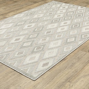 Tudor Beige 8 ft. x 11 ft. Geometric Lattice Diamonds Polypropylene Mixed Pile Indoor Area Rug