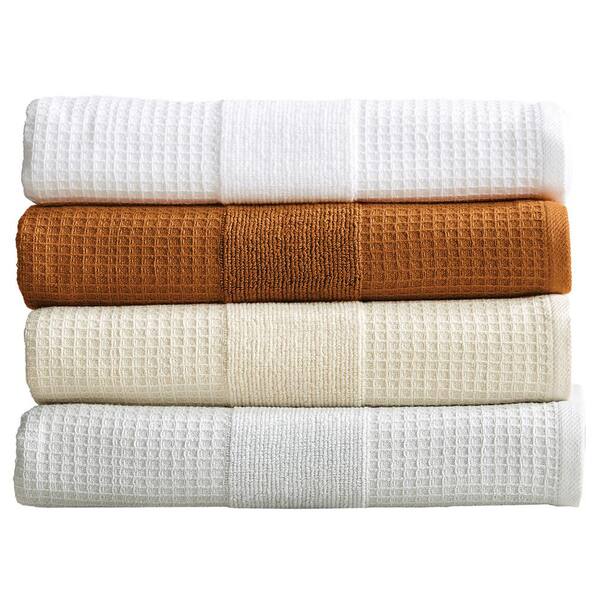 StyleWell Turkish Cotton White and Wheat Brown Stripe 12-Piece Fringe Bath Towel Set