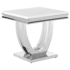 Adabella 23.5 in. White and Chrome U-base Square Faux Marble Top End Table