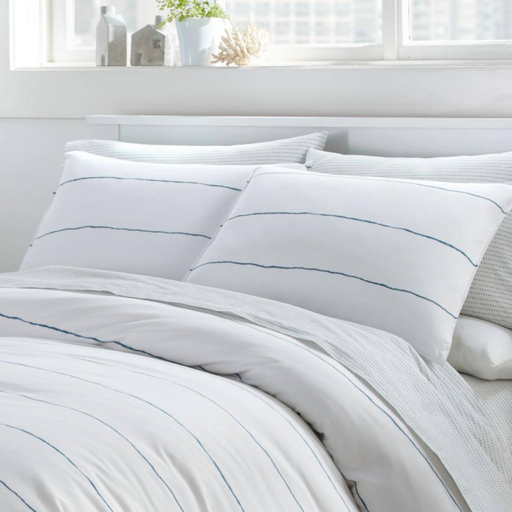 Navy and White Striped Microfiber Full/Queen Duvet Cover Set