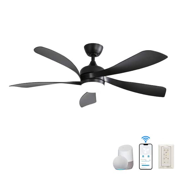 52 in. Smart Indoor/Outdoor Black Ceiling Fan Integrated LED with Light Kit and Remote/App Control