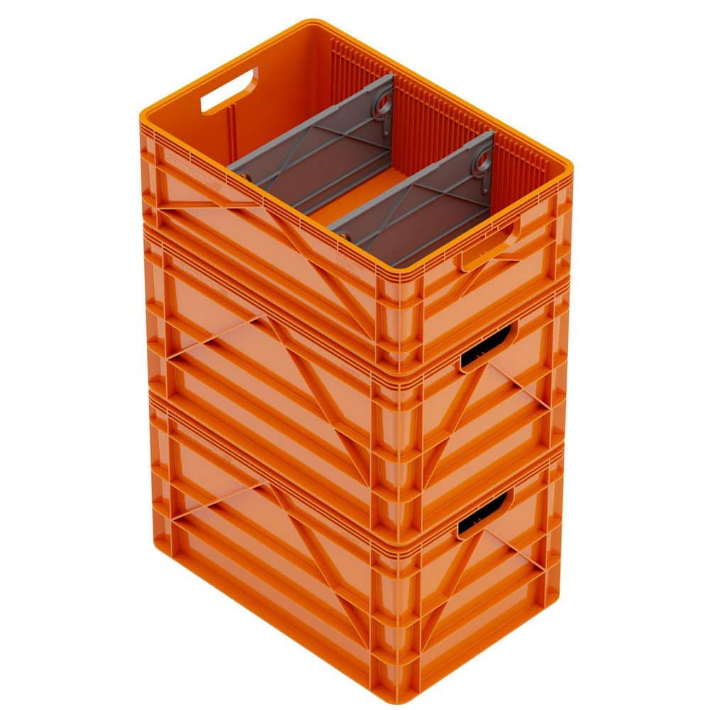 Crate Basic Pack 2 Full-Size and 1 Half-Size Heavy Duty Stackable Storage Bins with Dividers Orange price history on PriceWatchPro