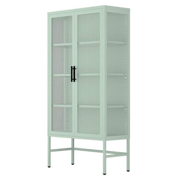 Tatahance Mint Green Tall Storage Sideboard Cabinet with Glass Door, Adjustable Shelves and Feet Cold-Rolled