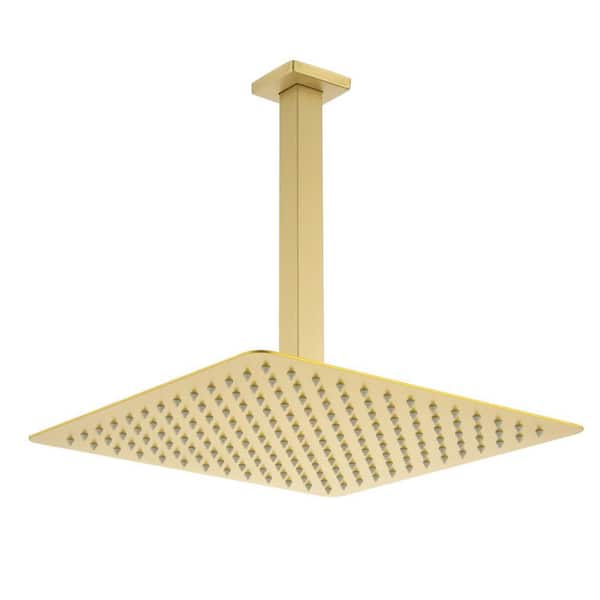 1-Spray Patterns with 2.5 GPM 15.7 in. Ceiling Mount Fixed Shower Head with Shower Arm in Brushed Gold