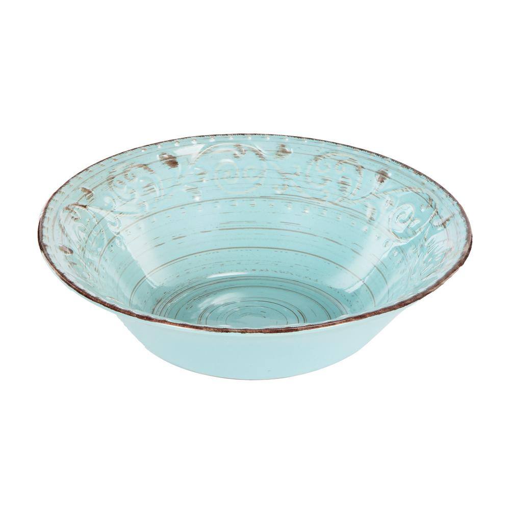 Antiqued Turquoise Ceramic Rustic Serving Bowl 9.8"