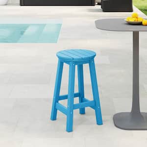 Laguna 24 in. Round HDPE Plastic Backless Counter Height Outdoor Dining Patio Bar Stool in Pacific Blue