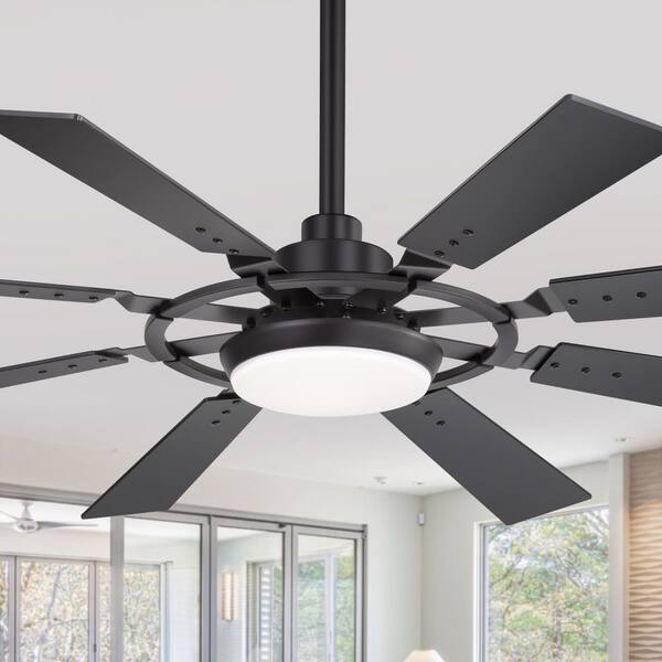 Claude 52 in. Integrated LED Black Propeller Ceiling Fan with Light, Black Blade, Downrod and Remote Included