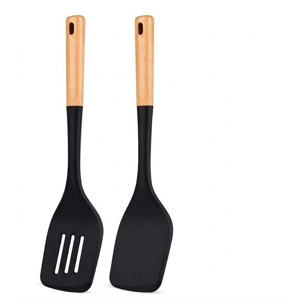 Black Silicone Heat Resistant Spatula Set with Wooden Handles, Pack of 2, Nonstick Turners for Cooking price history on PriceWatchPro