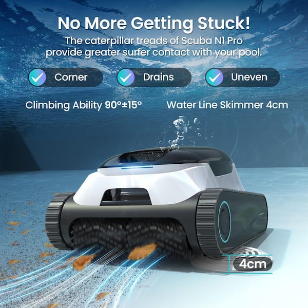 Scuba N1 Plus Robotic Pool Vacuum for In/Above-ground Pool Floor, Wall, Waterline-White