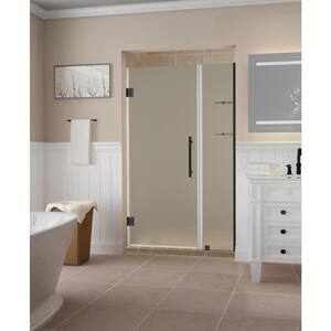 Belmore GS 42.25 in. to 43.25 in. x 72 in. Frameless Hinged Shower Door, Frosted Glass and Glass Shelves in Matte Black