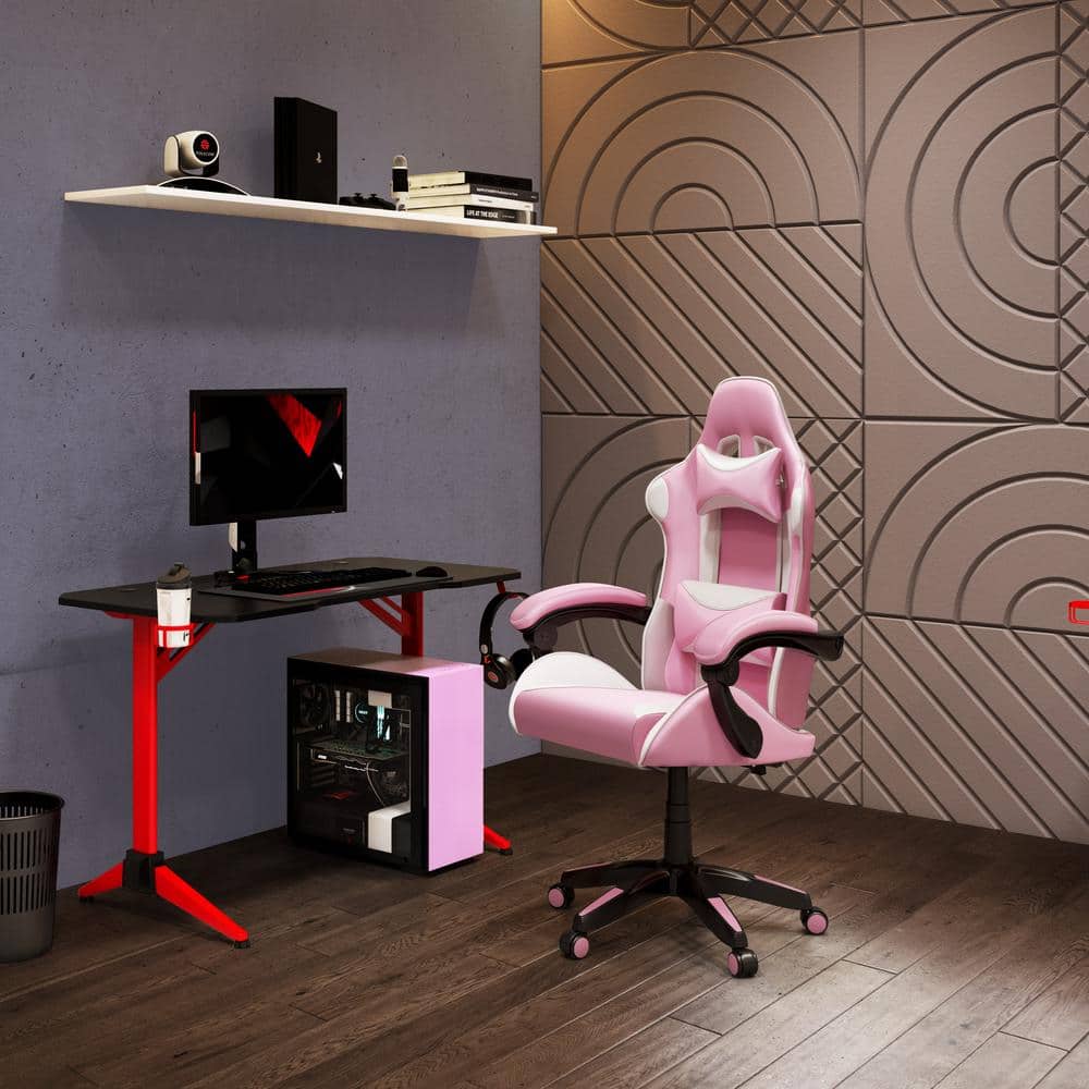 Ravagers Pink and White Ergonomic PVC Gaming Chair with Adjustable Height