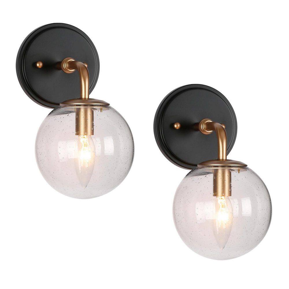 Modern 5.5 in. 1-Light Vintage Gold and Matte Black Wall Sconce with Globe Seeded Glass Shade 2 Packs price history on PriceWatchPro