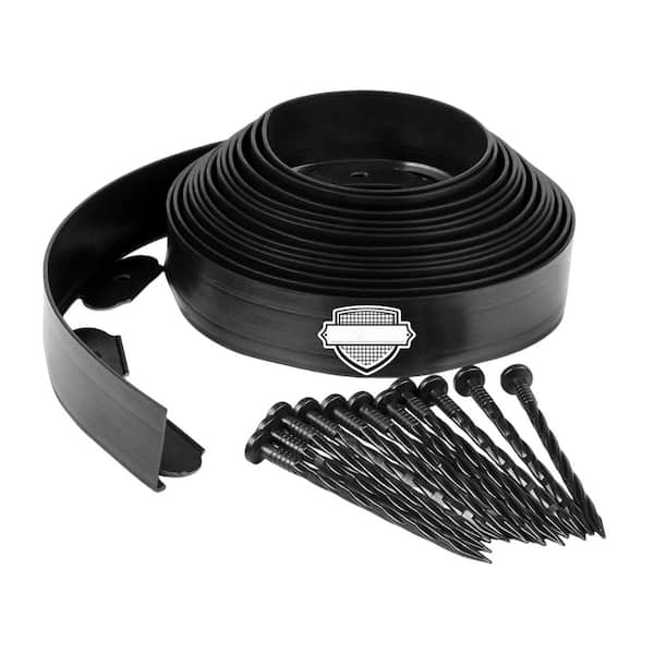 Flexible PE Landscape Edging 25 ft x 2 in. No-Dig Garden Border Kit with 46 Spikes Black for Lawn Pathway
