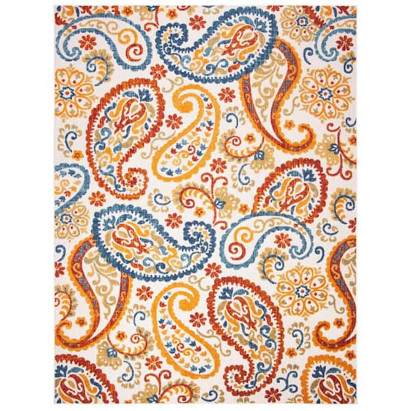 Cabana Cream/Navy 10 ft. x 14 ft. Paisley Floral Indoor/Outdoor Area Rug