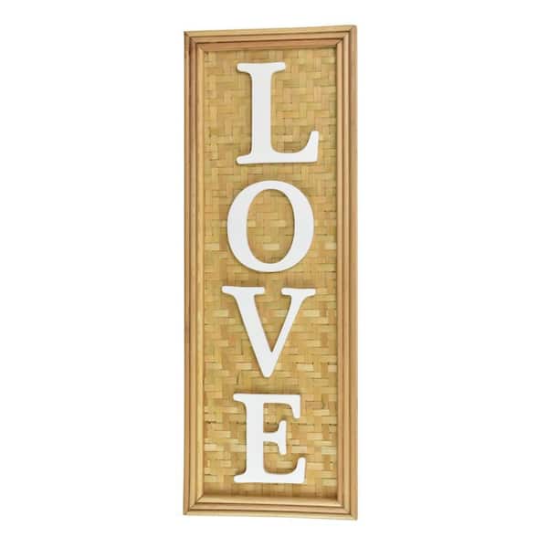 Modern 27.5 in. x 1 in. Brown and White Love by Wood Wall Art