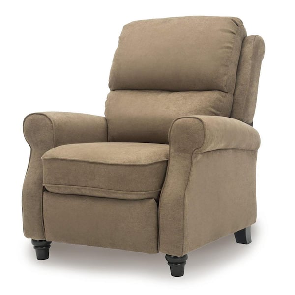 GOOD & GRACIOUS Plush Recliner Chair Overstuffed Comfort with Sturdy Frame Manual Push back Recline-Light Brown
