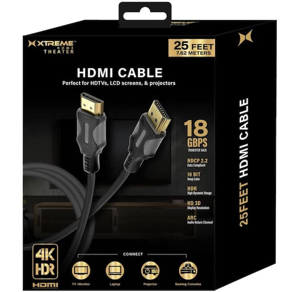 Premium High-Speed 25ft 4K HDMI Cable 18Gbps, HDR, 60Hz