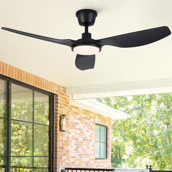 AurCore 52 in. Matte Black Drownrod Standard Outdoor Ceiling Fan with Light, Remote Control Included and DC Motor