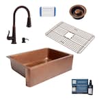 Adams All-In-One Copper Farmhouse Apron 33 in. Single Bowl Kitchen Sink with Pfister Ashfield Faucet and Drain