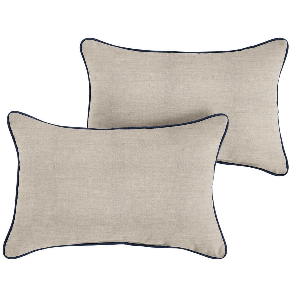 Sunbrella Silver Grey with Indigo Blue Rectangular Outdoor Corded Lumbar Pi