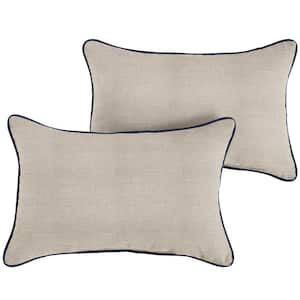 Sunbrella Silver Grey with Indigo Blue Rectangular Outdoor Corded Lumbar Pillows (2-Pack)